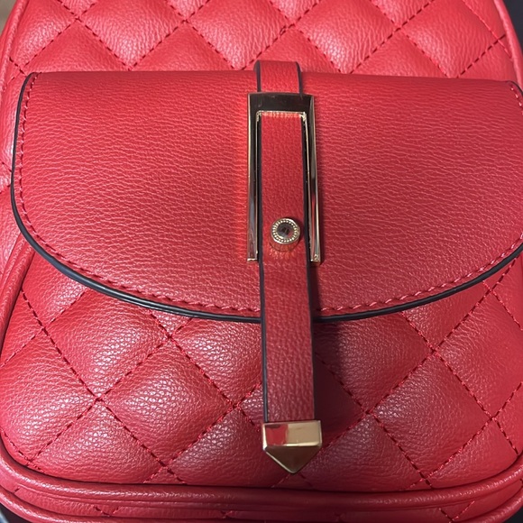 Red quilted faux leather backpack purse main image 6